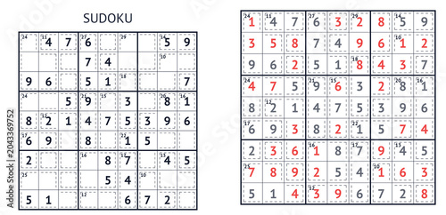Sudoku puzzle grids with highlighted numbers for solving strategies  