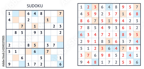 фотографія Sudoku puzzle grid with solutions and empty boxes