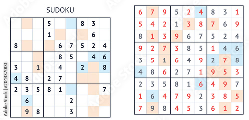 Sudoku puzzle layout with completed and partially filled grids  