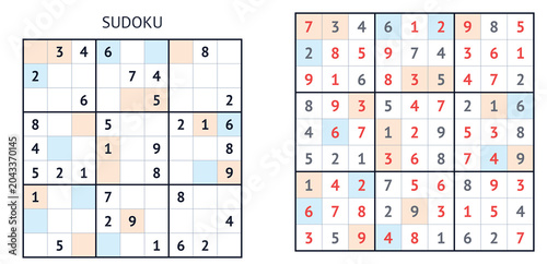 Sudoku puzzle with solution displaying even and odd numbers  