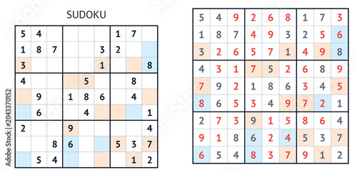 Sudoku puzzle grids with solved and unsolved versions  