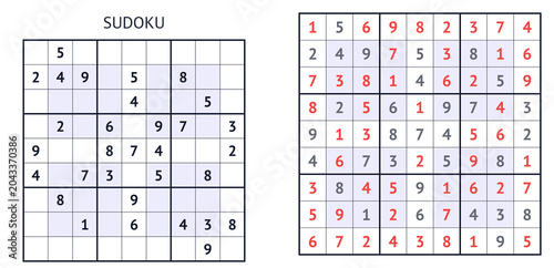 Sudoku puzzle with completed and blank sections on white background  