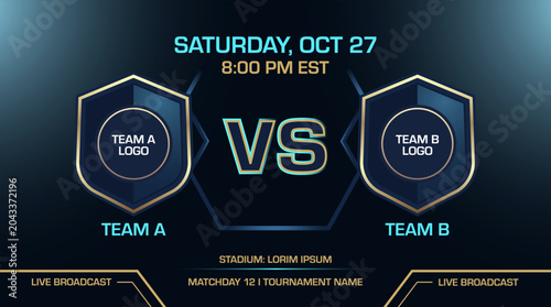 Photos Sports scoreboard layout live broadcast event screen vector graphic with team VS