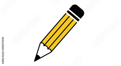 A simple yellow wooden pencil with a black eraser on a white background
