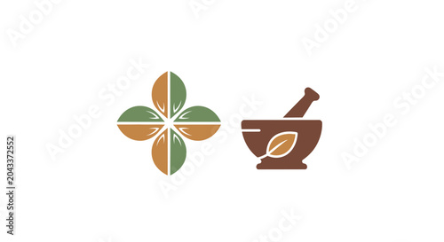 A simple graphic illustration of natural herbal medicine and organic plant leaves