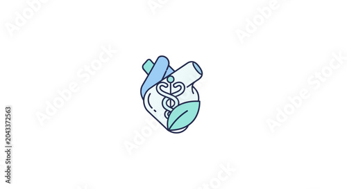 A stylized illustration of a human heart with a medical symbol