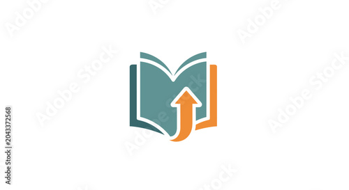 A stylized graphic icon of an open book with an upward pointing arrow symbol
