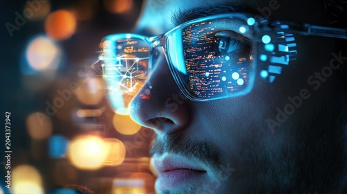A tech-savvy person wearing smart glasses symbolizing enhanced brainpower