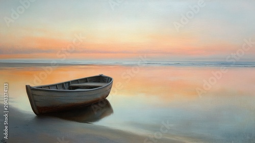 Peaceful sunrise, tranquil boat