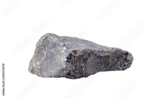 Gray granite stone isolated on transparent background. Rough dark rock piece with natural texture, used for construction material, garden decoration element, geological sample, or graphic design