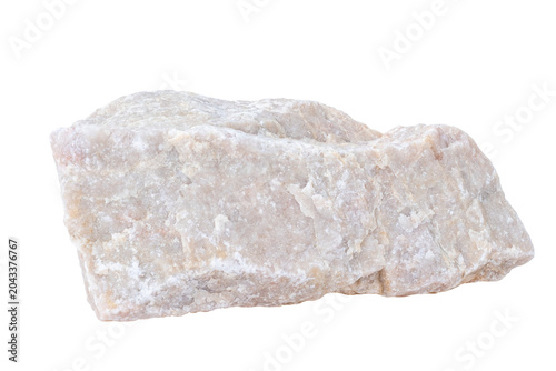 Raw marble stone specimen isolated on transparent background. Natural rough white and pink mineral rock block. Unpolished geological crystal sample texture for building material design and element.