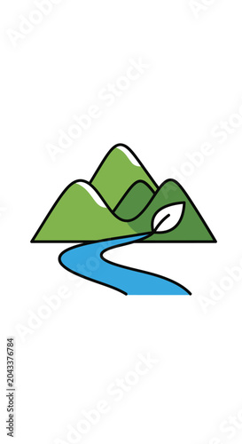 Green Mountains River Leaf Icon Nature Landscape