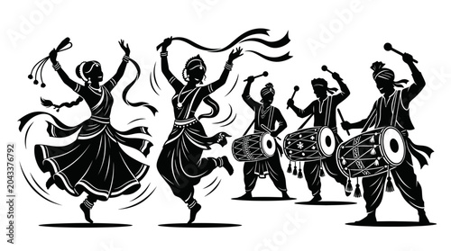 Foto Indian Dancers and Drummers Silhouette Festival Celebration