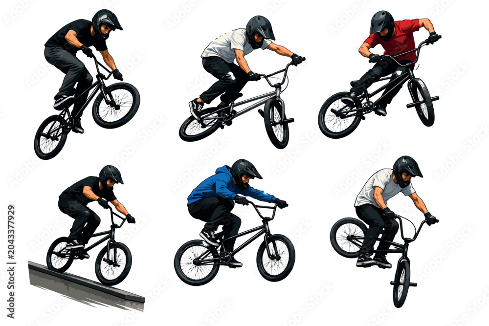 Naklejka premium Vsai bmx riders performing extreme stunts and tricks