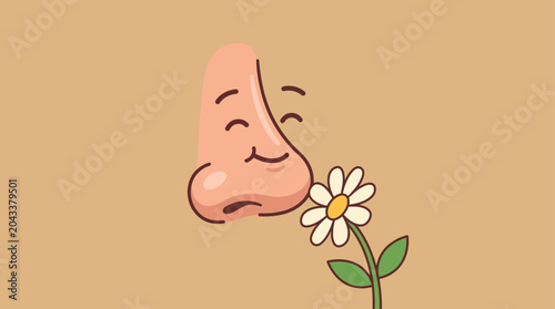Happy nose smelling a daisy flower illustration