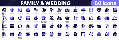 Tableau sur toile Family and wedding icon collection in purple colored style
