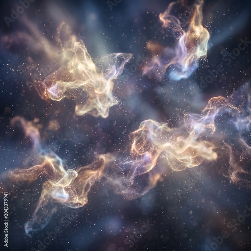 Cosmic nebula clouds glow softly with a sprinkling of gold dust.