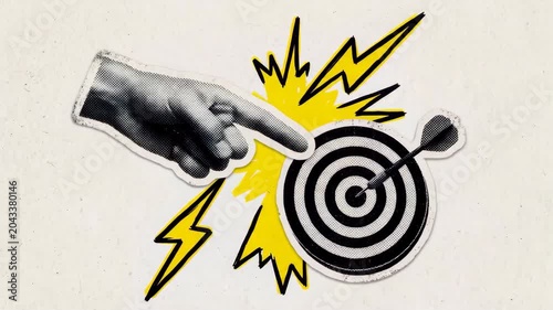 Pop Art Target Goal Collage Illustration, Halftone Texture, Business Strategy Achievement Concept, Retro Magazine Cutout Style Marketing Graphic, Video