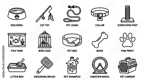 Tableau sur toile Pet care icons, black and white, 16 animal symbols, vector illustrations, pet ac