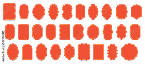 Photos Bright red decorative label frame collection featuring vintage badge shapes, ele