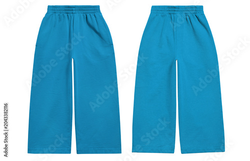 Bild auf Leinwand Mockup of front and back view of blue pants isolated on a clean background for p