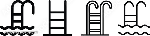 Photos pool ladder icon set line art swimming pool sign variations