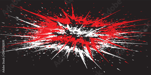 Abstract red and black grunge background with expressive ink splatters and brush strokes.