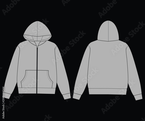 Kids Full Zip Hoodie Jacket Technical Flat Template Vector Illustration