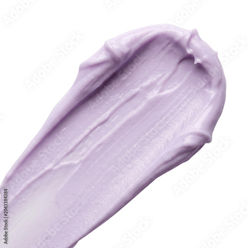 Lavender cream smear swatch, cosmetic texture, skincare product sample, isolated on white