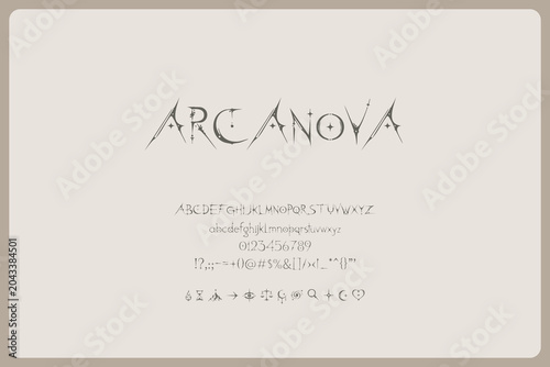 Arcanova Font Mystical Celestial Display Typeface For Luxury Branding Editorial Titles Tarot Graphics Gothic Packaging And Ornamental Typography
