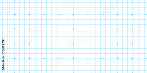 Fotografie Clean white graph paper style grid with blue reference marks offering minimalist