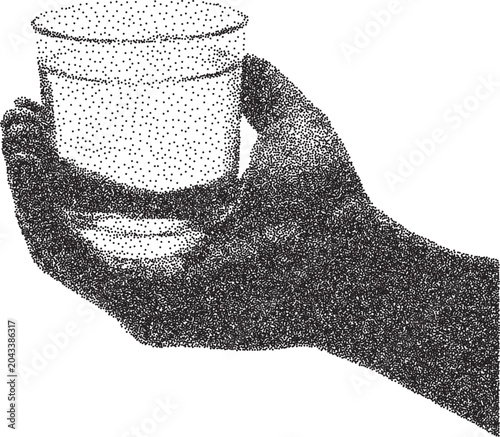 Hand y2k brutalist stipple graphic, Glass retro halftone vector transparent png isolated, Drink 2000s photocopy grunge tattoo design