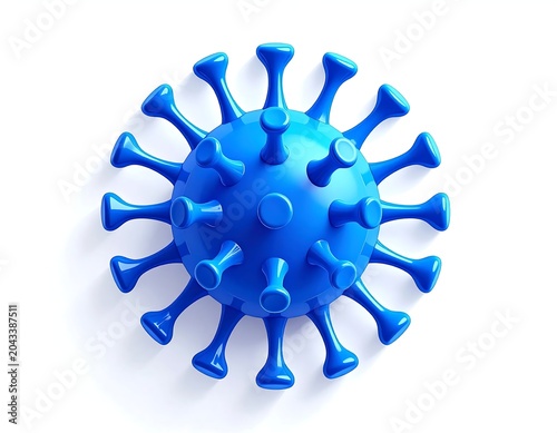 Glossy Blue Virus Particle Isolated on White Background