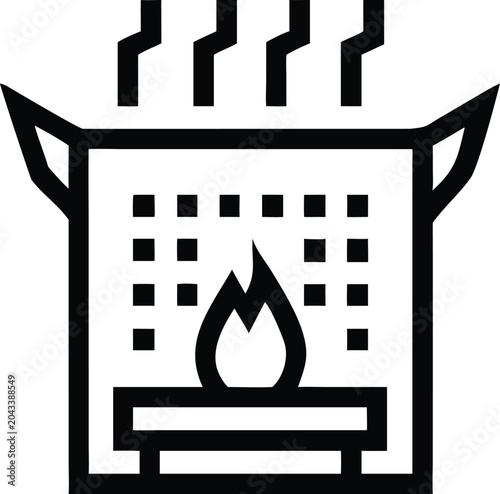 This home icon illustrates a cozy fireplace with a roaring fire and smoke rising from the chimney