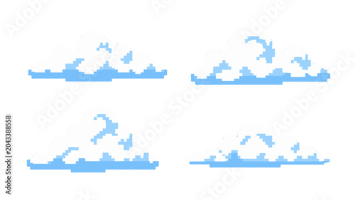Bild auf Leinwand Set of pixel art cloud sprites isolated on white background