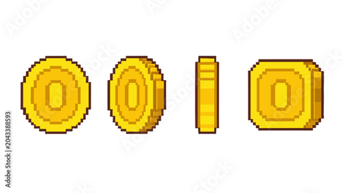 Φωτογραφία Pixel art gold coin set with multiple rotating views