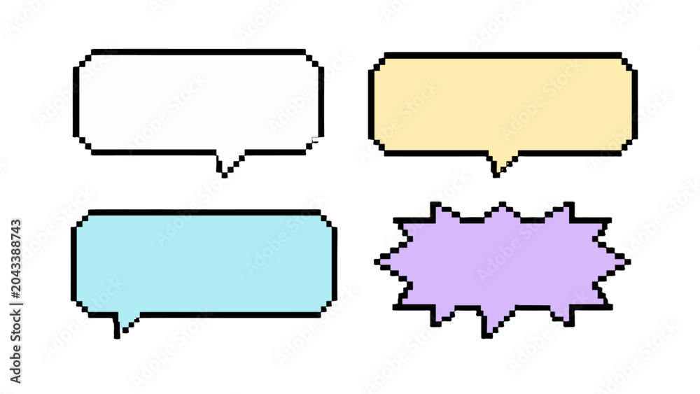 Obraz premium Pixel art speech bubble set with retro dialogue box frames