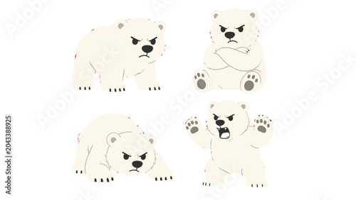 Photos Set of angry polar bear cartoon characters in different poses