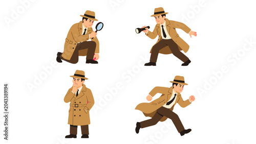 Photos Detective character in multiple investigative action poses