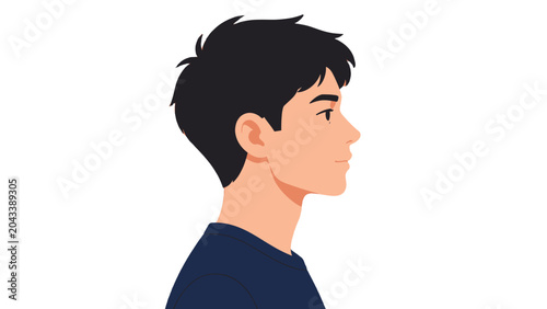 Side profile portrait of a young man in flat vector style