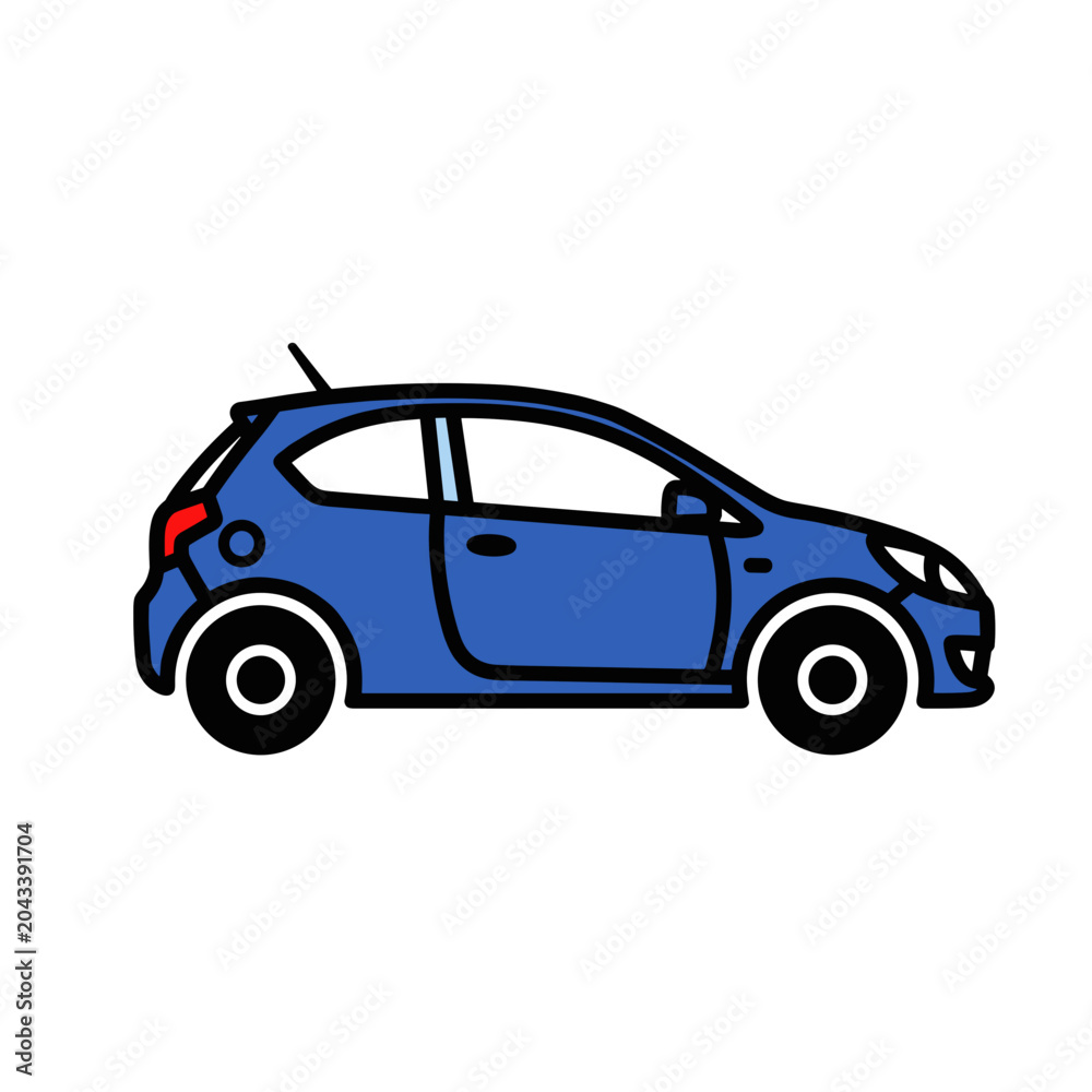 Fototapeta premium Blue hatchback car illustration simple design.