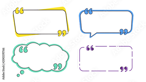Tableau sur toile Set of colorful quote boxes and speech bubble text frames
