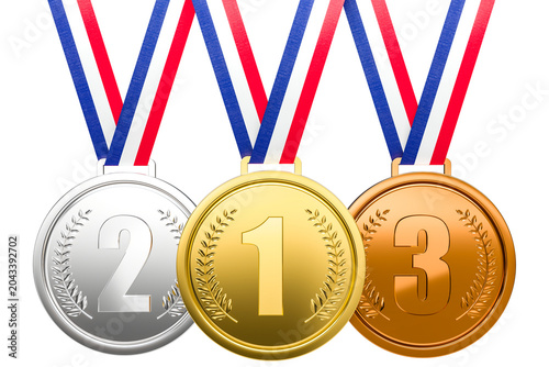 Gold, silver and bronze medals, transparent background.
