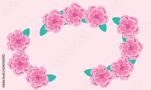 Pink flower wreath frame isolated on pink background