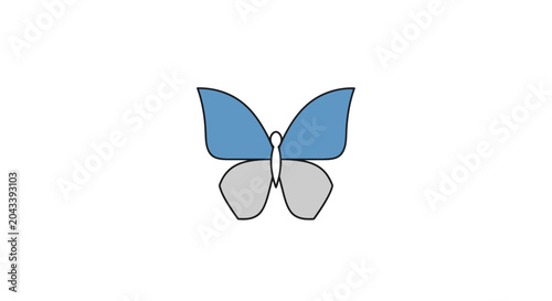 Minimalist Blue and Gray Butterfly Illustration on White Background with Symmetric Design