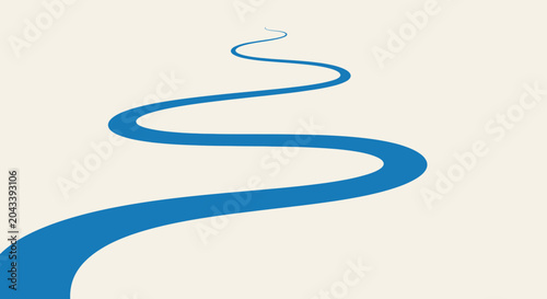 Minimalist blue river illustration depicting flowing water and graceful curves