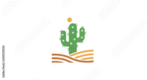 Minimalist Cactus Icon Depicting Desert Landscape with Sun and Earth Element