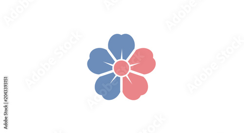 Minimalist Floral Design with Blue and Pink Petals, Isolated on a White Background