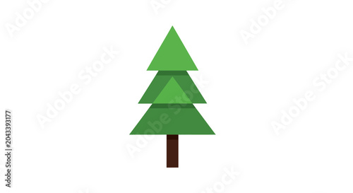 Minimalist Green Fir Tree Illustration on White Background, Simple Geometric Design