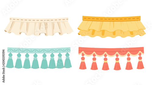 Cuadro en lienzo Decorative ruffle and tassel trim border set illustration